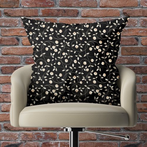 Black and White Floral Throw Pillow