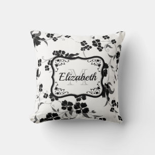 Black and White Floral Throw Pillow