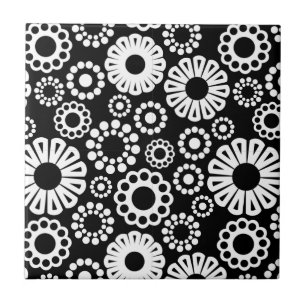 Black and white floral Tile