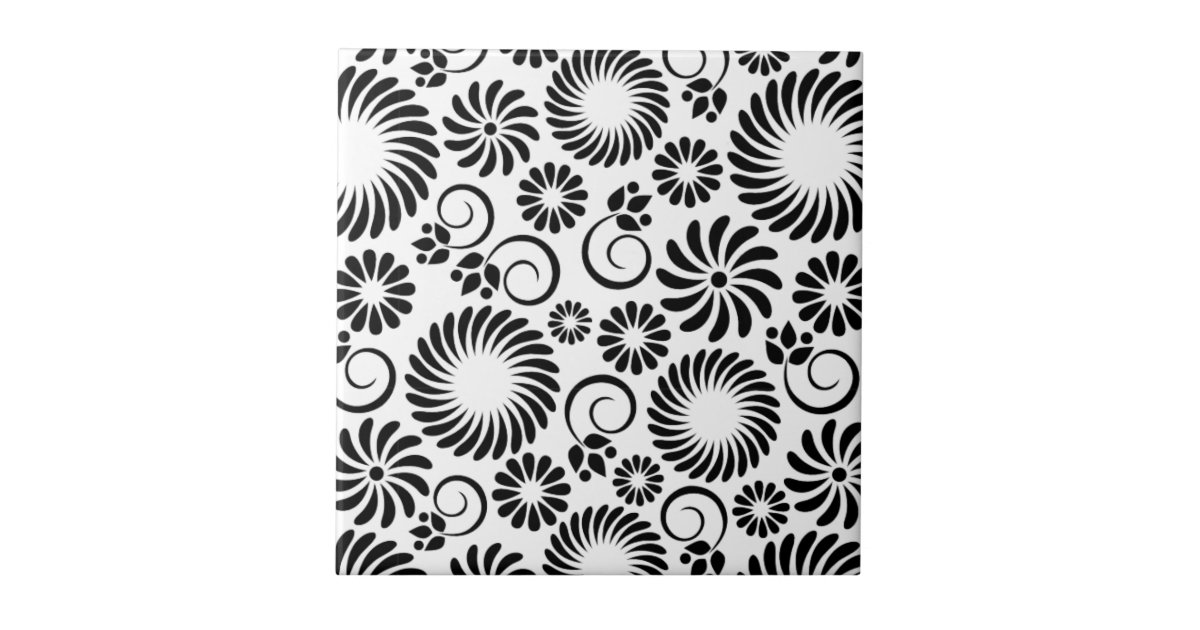 Black And White Floral Tile Zazzle 1087