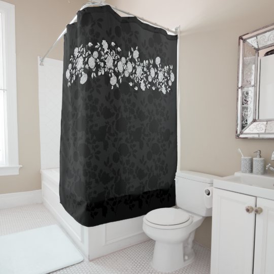 Black And White Floral Toile Shower Curtain Zazzle Com