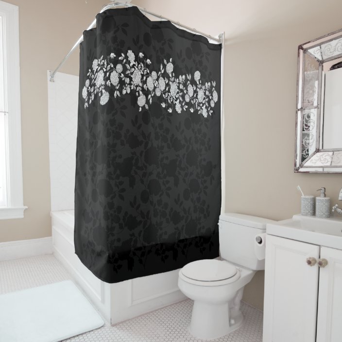 Black And White Floral Toile Shower Curtain