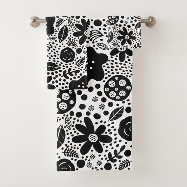 Black and White Floral Towel Set (Insitu)