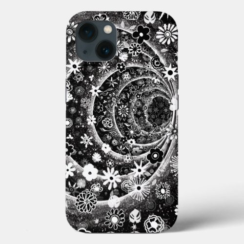 Black and white floral tunnel design  iPhone 13 case