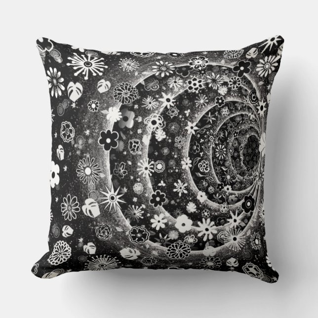 Black and white floral tunnel design  throw pillow (Front)