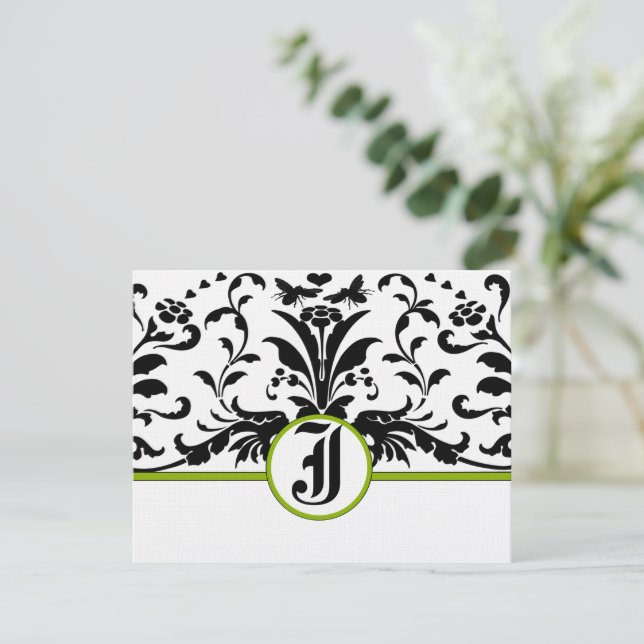 Black and white floral Victorian Response Card- (Standing Front)