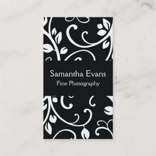 Black and White Floral Vine Business Card