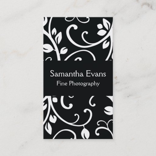 Customizable Black and White Floral Vine Business Card