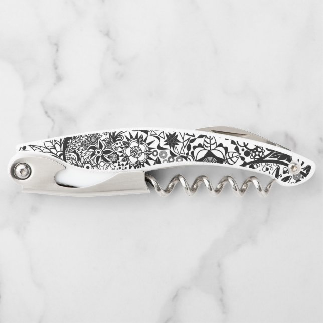 Black and White Floral Waiter's Corkscrew (Front)