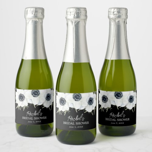 Black and White Floral Watercolor Mini Sparkling Wine Label