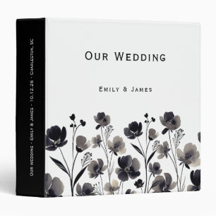 Black and White Floral Wedding 3 Ring Binder