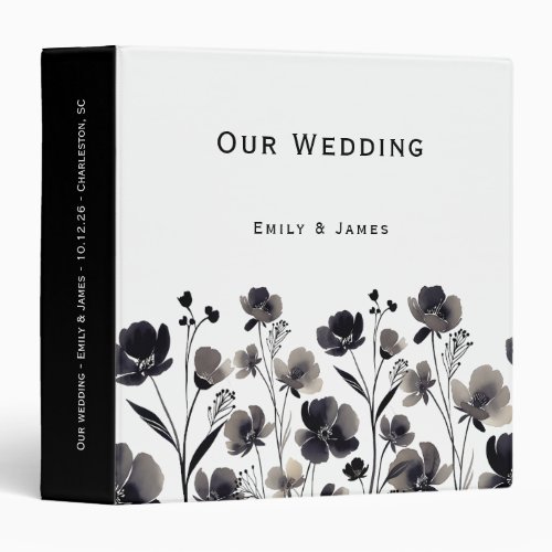 Black and White Floral Wedding 3 Ring Binder