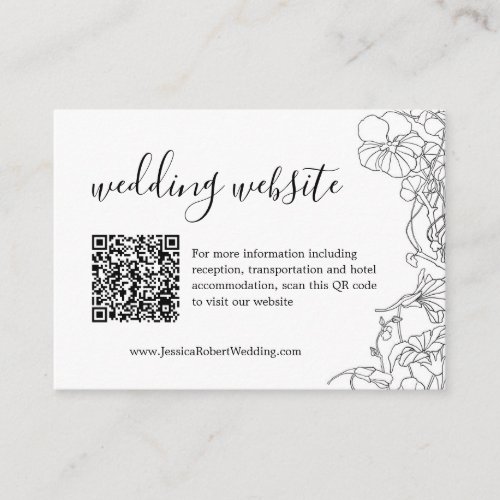 Black and White Floral Wedding Details QR Code Enclosure Card