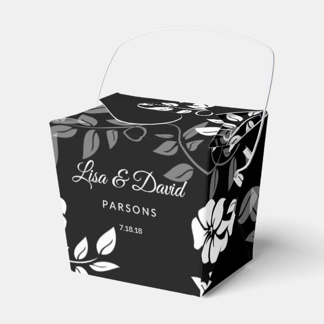 Black and White Floral Wedding Favor Box (Front Side)
