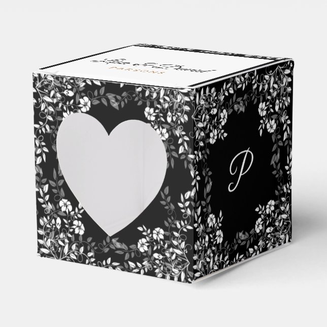 Black and White Floral Wedding Favor Box (Front Side)