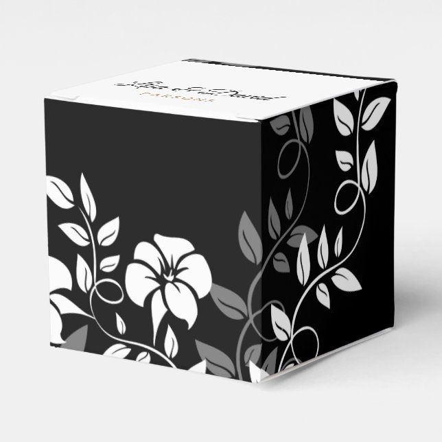 Black and White Floral Wedding Favor Box (Front Side)