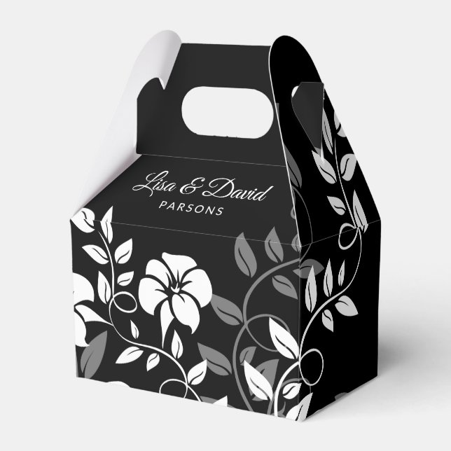 Black and White Floral Wedding Favor Box (Front Side)