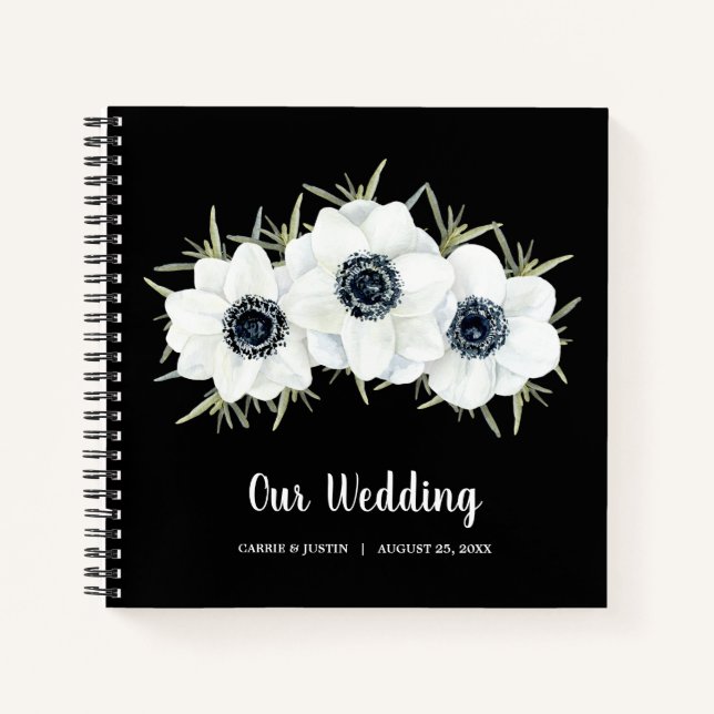 Black and White Floral Wedding Guest Book (Front)