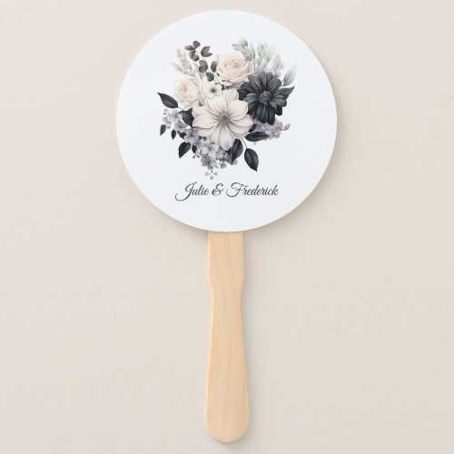 Black and White Floral Wedding Hand Fan