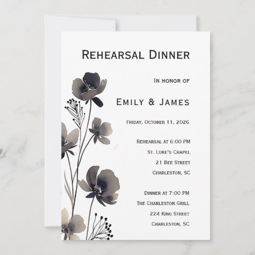 Black and White Floral Wedding Invitation
