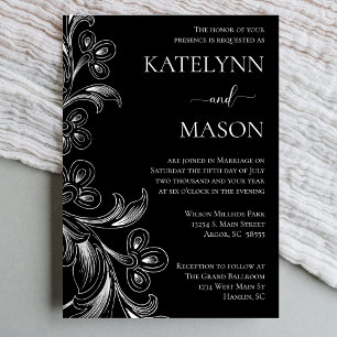 Black and White Floral Wedding Invitation