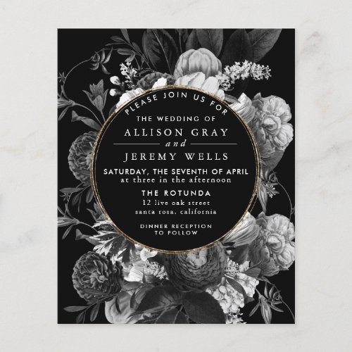 Black and White Floral Wedding Invitation Flyer