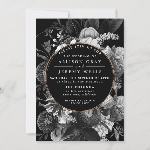 Black and White Floral Wedding Invitation Flyer