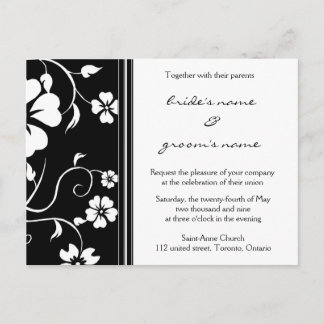Black and white Floral Wedding Invitation Postcard
