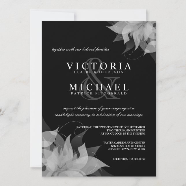 Black and White Floral Wedding Invitations (Front)