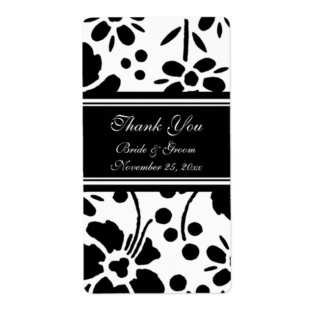 Black and White Floral Wedding Labels (Front)