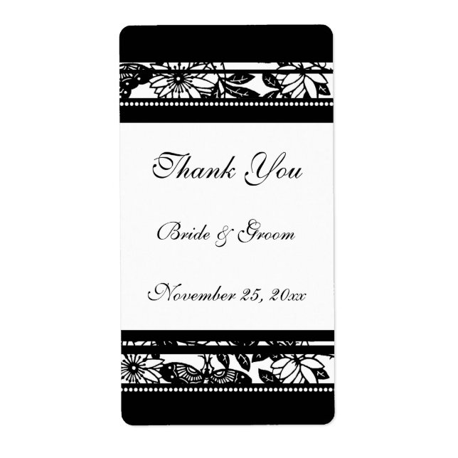 Black and White Floral Wedding Labels (Front)