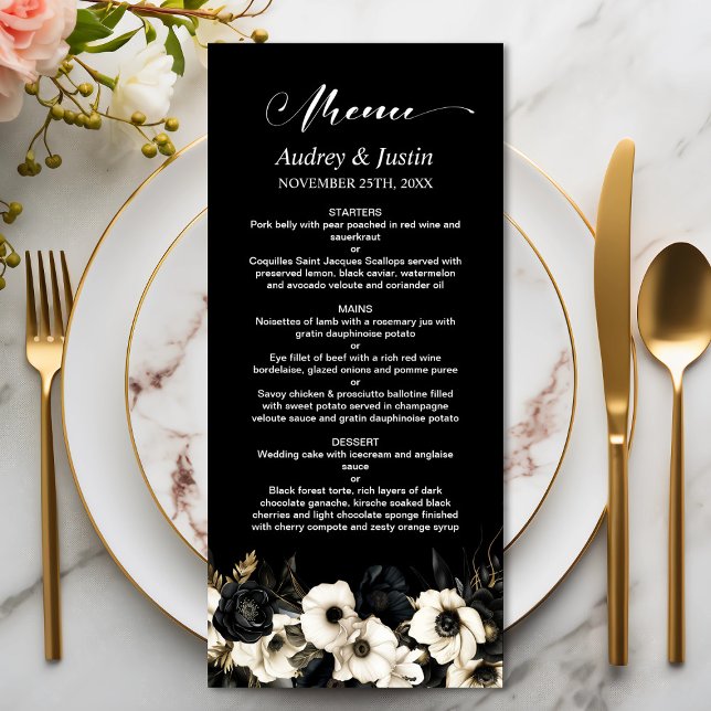 Black and White Floral Wedding Menu (Creator Uploaded)