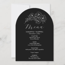 Black and White Floral Wedding Menu