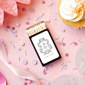 Black and White Floral Wedding Monogram Matchboxes