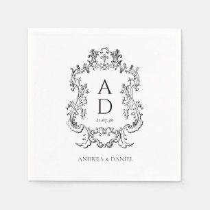 Black and White Floral Wedding Monogram  Napkins