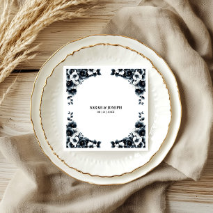 Black and White Floral Wedding Napkins