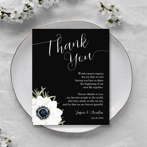 Black and White Floral Wedding Plate Thank You Flyer
