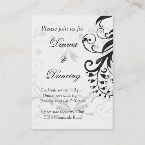 Black and White Floral Wedding Reception Card Business Card Template
