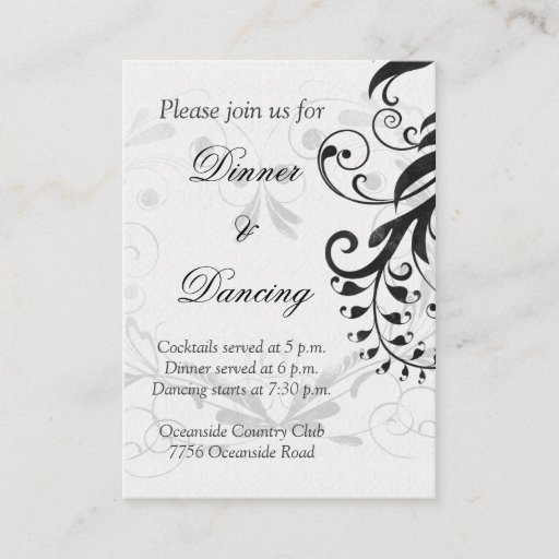 Customizable Black and White Floral Wedding Reception Card Business Card Template
