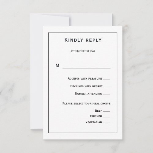 Black and White Floral Wedding RSVP Card