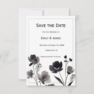 Black and White Floral Wedding Save The Date