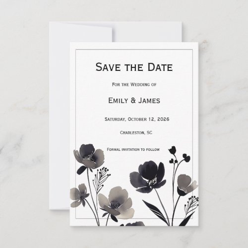 Black and White Floral Wedding Save The Date