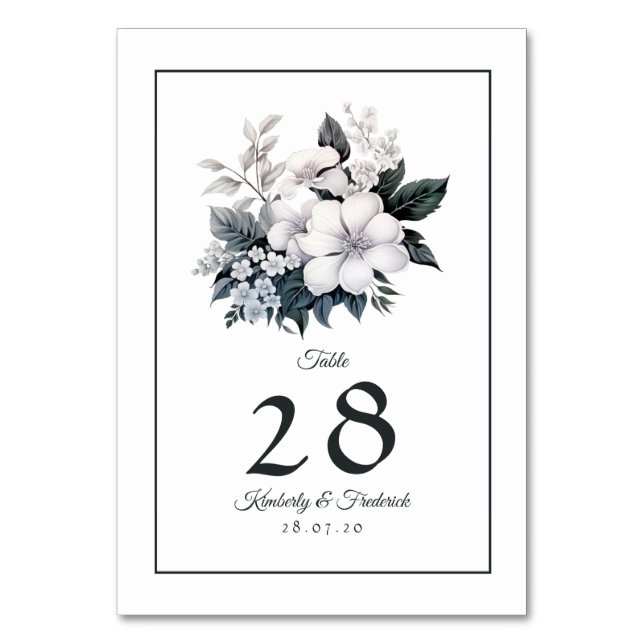 Black and White Floral Wedding Table Number (Front)