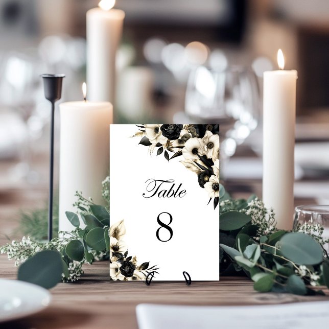 Black and White Floral Wedding Table Number (Creator Uploaded)