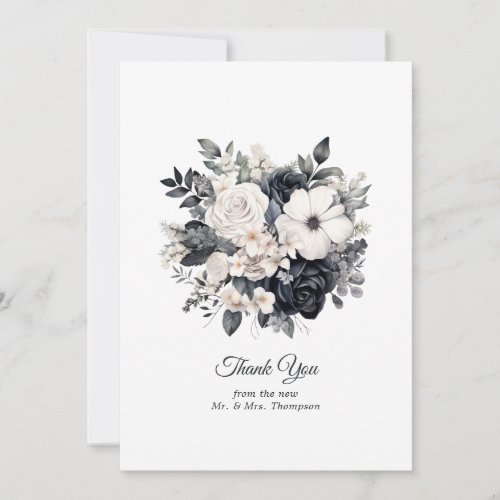 Black and White Floral Wedding Thank You Card