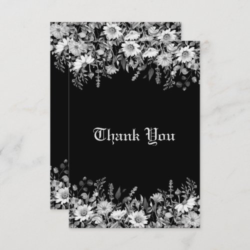 Black and White Floral Wedding Thank You Card