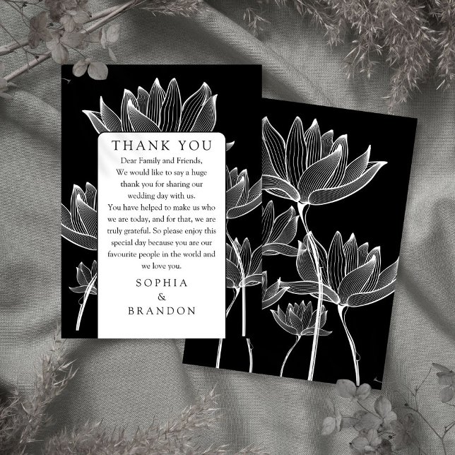 Black And White Floral Wedding Thank You Place Card (Black And White Floral Wedding Thank You Place Card)