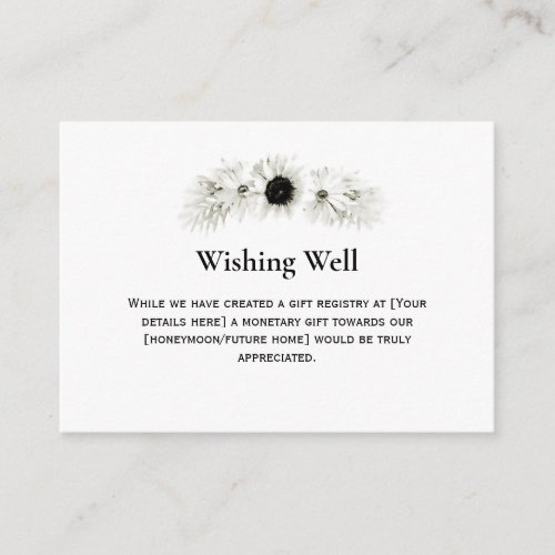 Black and White Floral Wedding Wishing Well Enclosure Card