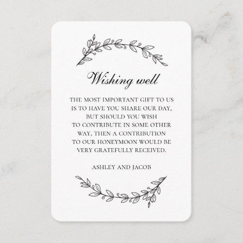 Black and white floral wedding wishing well enclosure card