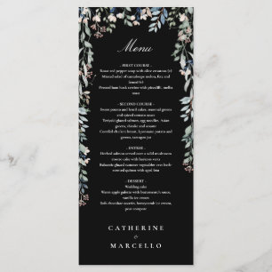 Black And White Floral Wildflowers Wedding Dinner Menu